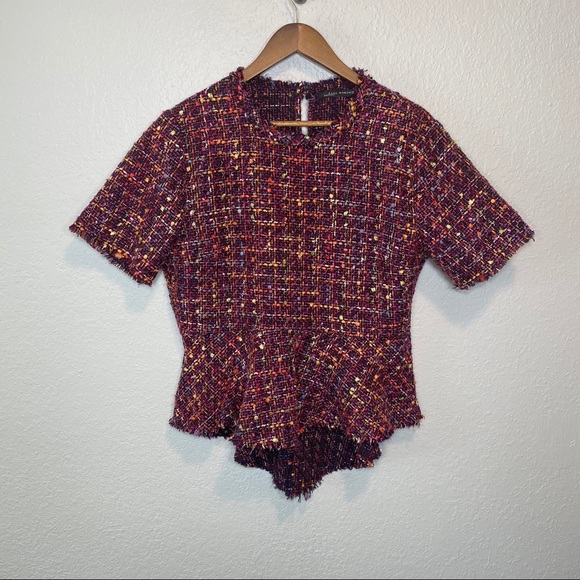 Zara Women | Maroon Tweed Peplum Top - Picture 4 of 7